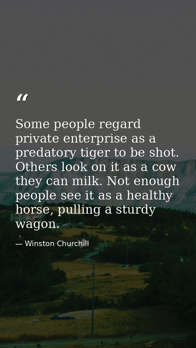 Some people regard private enterprise as a predatory tiger to be shot. Others look on it as a cow they can milk. Not eno — Winston Churchill