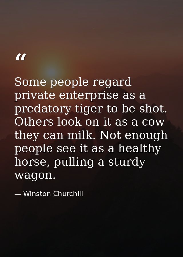 Some people regard private enterprise as a predatory tiger to be shot. Others look on it as a cow they can milk. Not eno — Winston Churchill