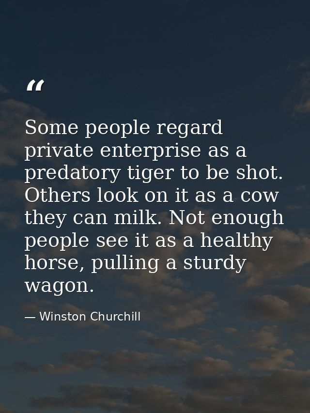 Some people regard private enterprise as a predatory tiger to be shot. Others look on it as a cow they can milk. Not eno — Winston Churchill