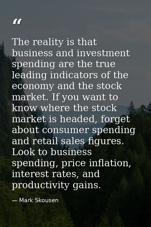 The reality is that business and investment spending are the true leading indicators of the economy and the stock market — Mark Skousen