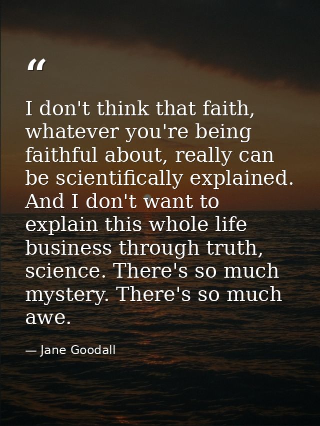 I don't think that faith, whatever you're being faithful about, really can be scientifically explained. And I don't want — Jane Goodall