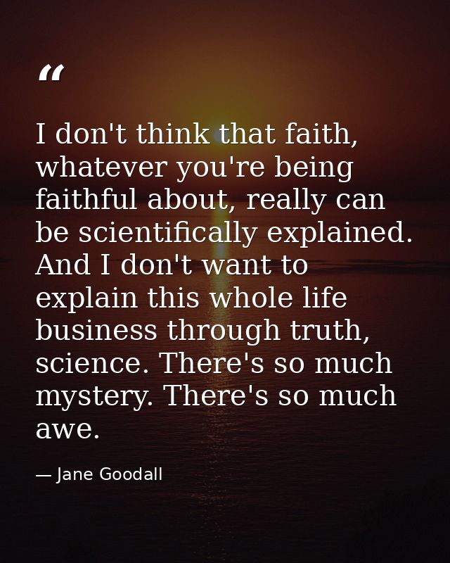 I don't think that faith, whatever you're being faithful about, really can be scientifically explained. And I don't want — Jane Goodall