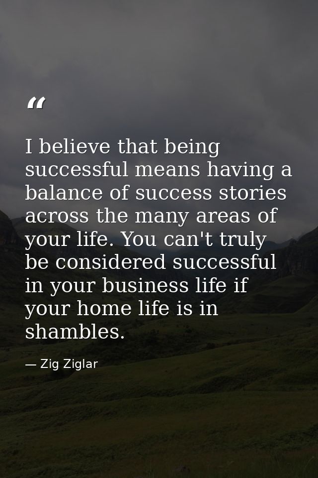 I believe that being successful means having a balance of success stories across the many areas of your life. You can't  — Zig Ziglar