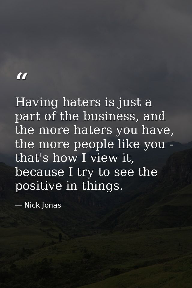 Having haters is just a part of the business, and the more haters you have, the more people like you - that's how I view — Nick Jonas