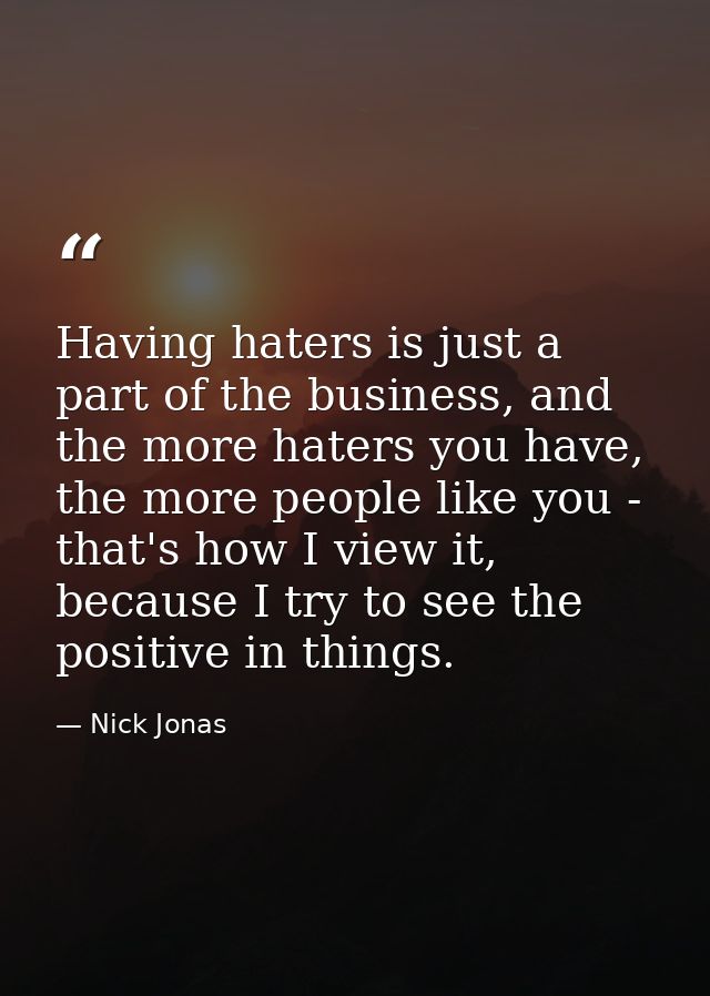 Having haters is just a part of the business, and the more haters you have, the more people like you - that's how I view — Nick Jonas