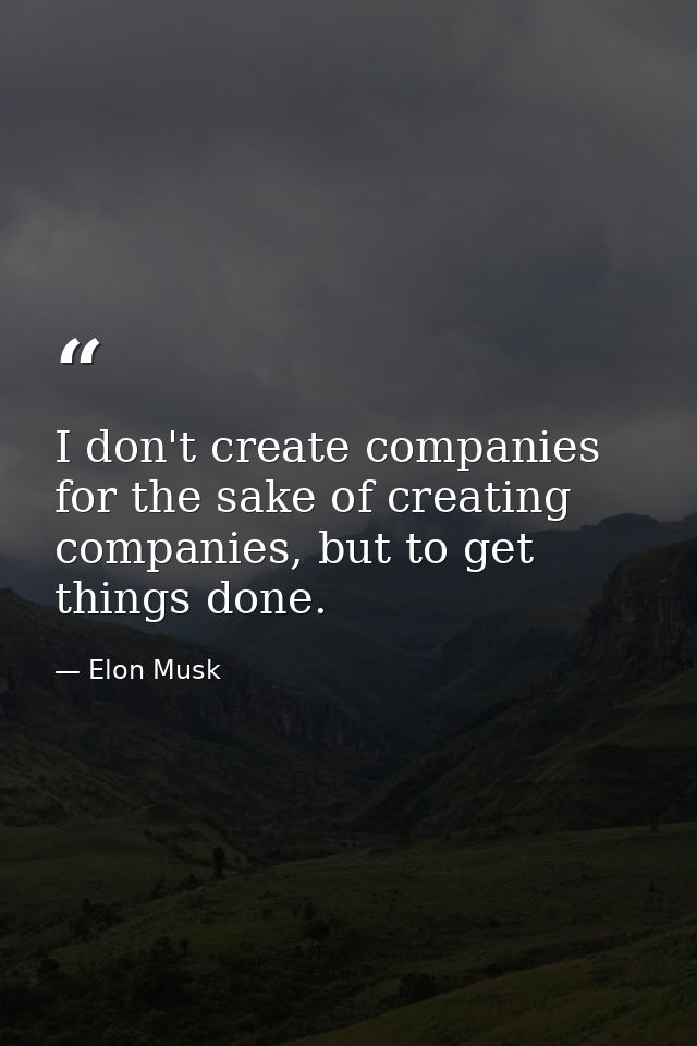 I don't create companies for the sake of creating companies, but to get things done. — Elon Musk