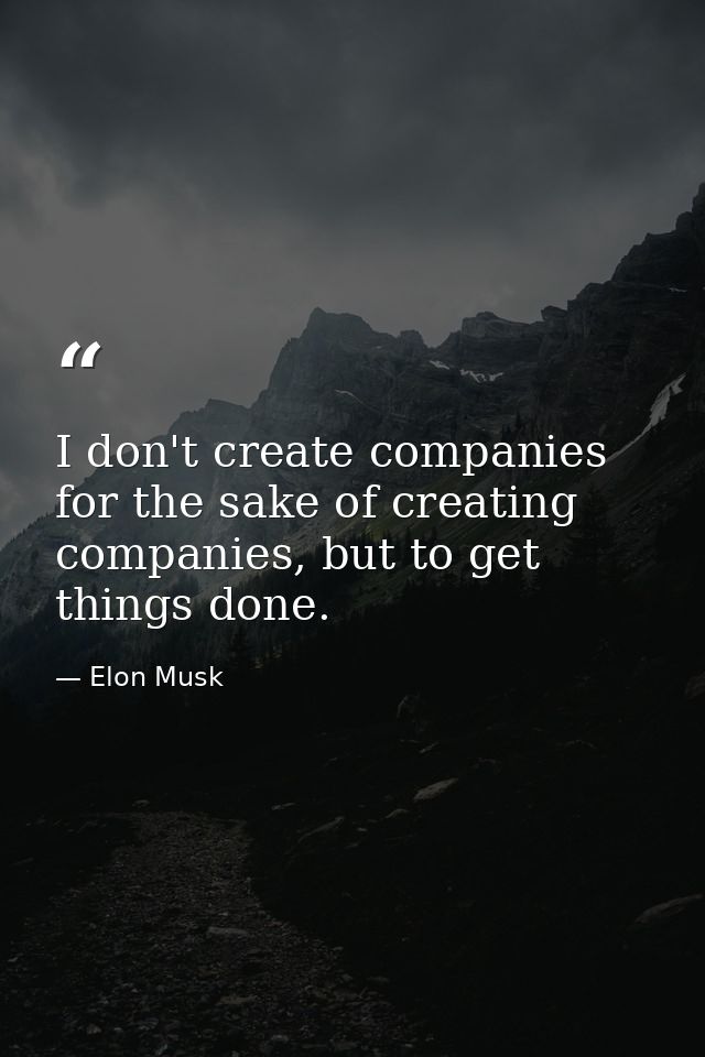 I don't create companies for the sake of creating companies, but to get things done. — Elon Musk