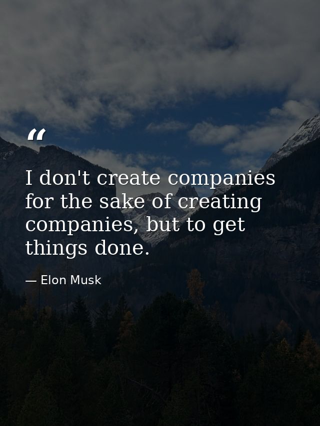 I don't create companies for the sake of creating companies, but to get things done. — Elon Musk