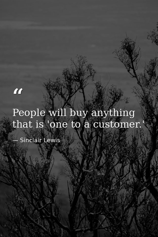 People will buy anything that is 'one to a customer.' — Sinclair Lewis