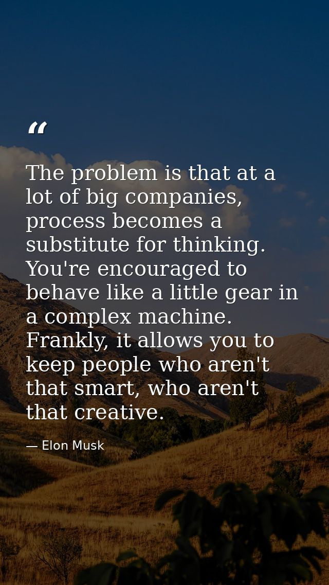 The problem is that at a lot of big companies, process becomes a substitute for thinking. You're encouraged to behave li — Elon Musk