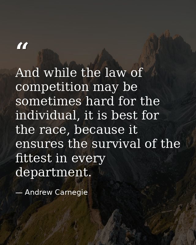 And while the law of competition may be sometimes hard for the individual, it is best for the race, because it ensures t — Andrew Carnegie