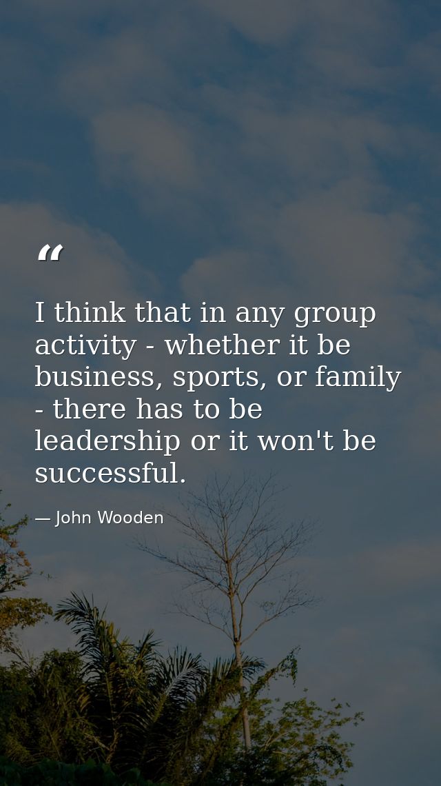 I think that in any group activity - whether it be business, sports, or family - there has to be leadership or it won't  — John Wooden