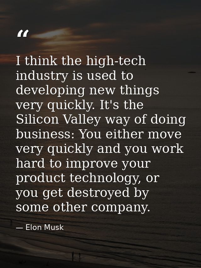 I think the high-tech industry is used to developing new things very quickly. It's the Silicon Valley way of doing busin — Elon Musk
