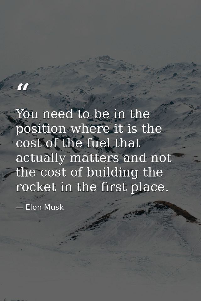 You need to be in the position where it is the cost of the fuel that actually matters and not the cost of building the r — Elon Musk