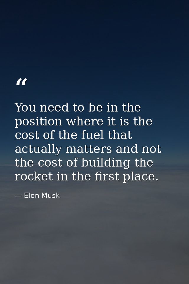 You need to be in the position where it is the cost of the fuel that actually matters and not the cost of building the r — Elon Musk