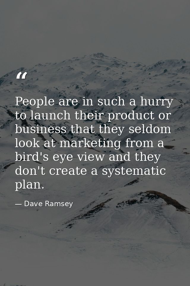 People are in such a hurry to launch their product or business that they seldom look at marketing from a bird's eye view — Dave Ramsey