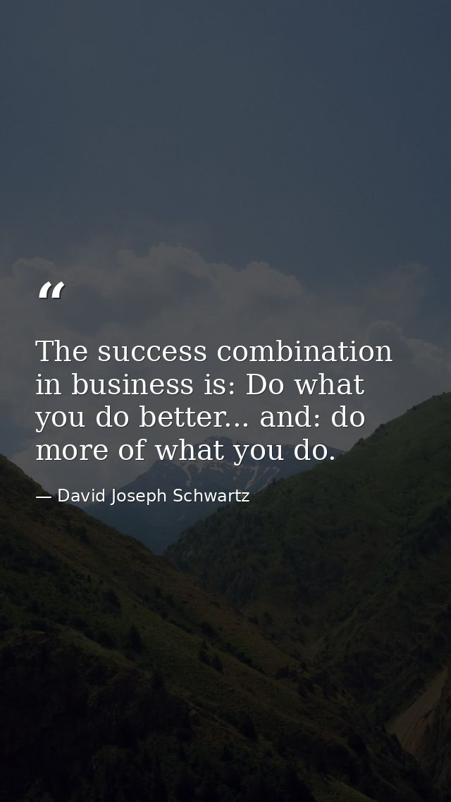 The success combination in business is: Do what you do better... and: do more of what you do. — David Joseph Schwartz