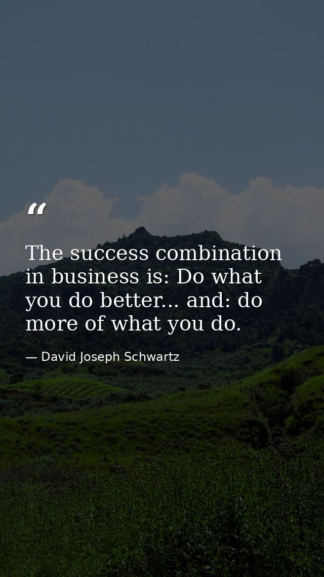 The success combination in business is: Do what you do better... and: do more of what you do. — David Joseph Schwartz