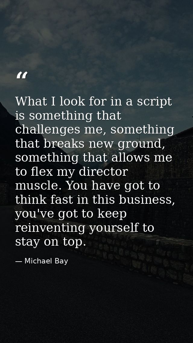 What I look for in a script is something that challenges me, something that breaks new ground, something that allows me  — Michael Bay