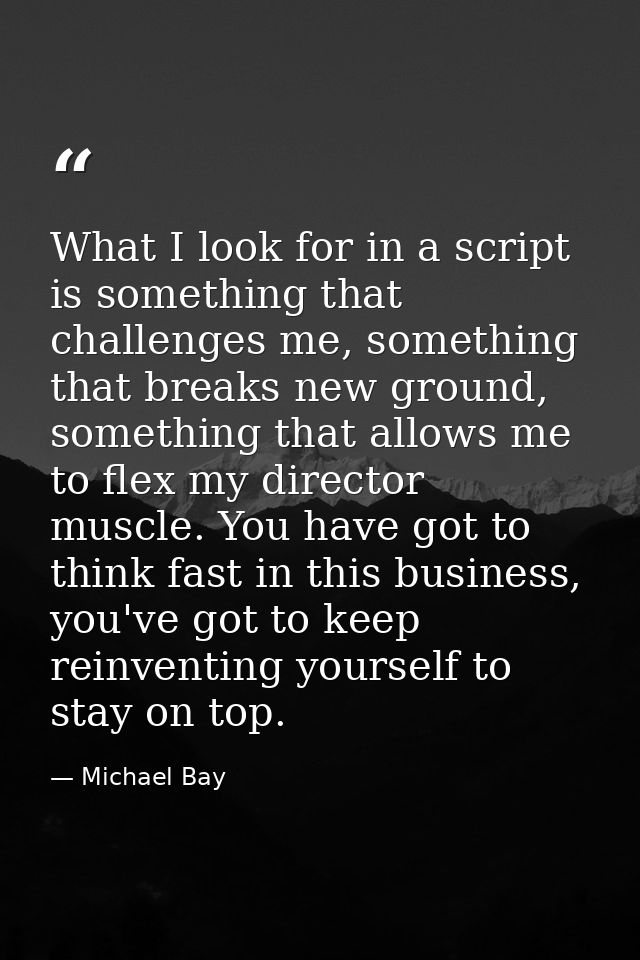 What I look for in a script is something that challenges me, something that breaks new ground, something that allows me  — Michael Bay