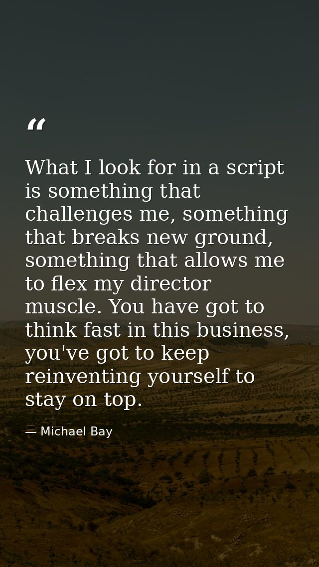 What I look for in a script is something that challenges me, something that breaks new ground, something that allows me  — Michael Bay