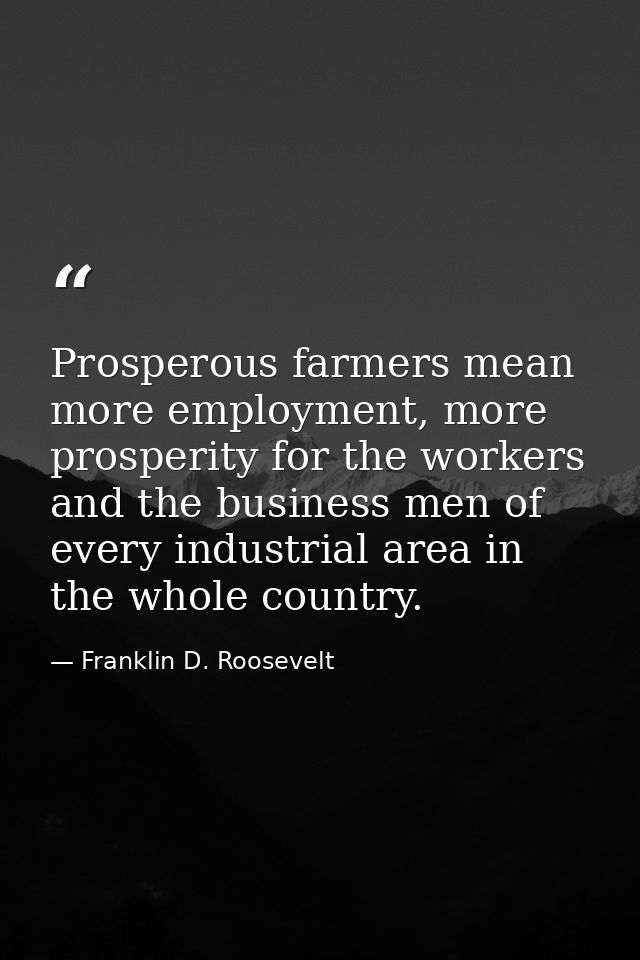 Prosperous farmers mean more employment, more prosperity for the workers and the business men of every industrial area i — Franklin D. Roosevelt