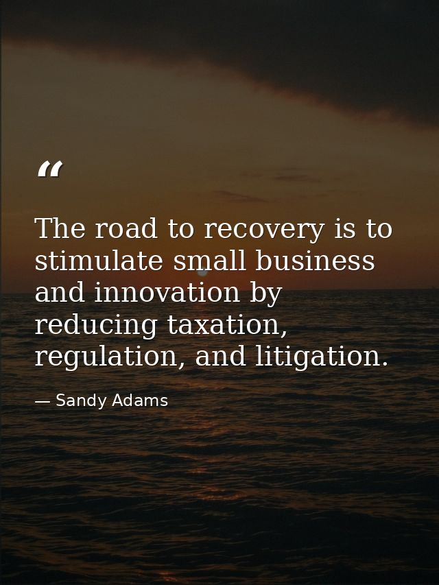 The road to recovery is to stimulate small business and innovation by reducing taxation, regulation, and litigation. — Sandy Adams