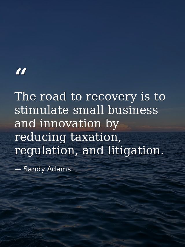 The road to recovery is to stimulate small business and innovation by reducing taxation, regulation, and litigation. — Sandy Adams