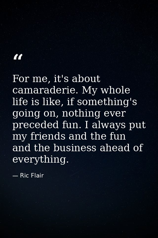 For me, it's about camaraderie. My whole life is like, if something's going on, nothing ever preceded fun. I always put  — Ric Flair