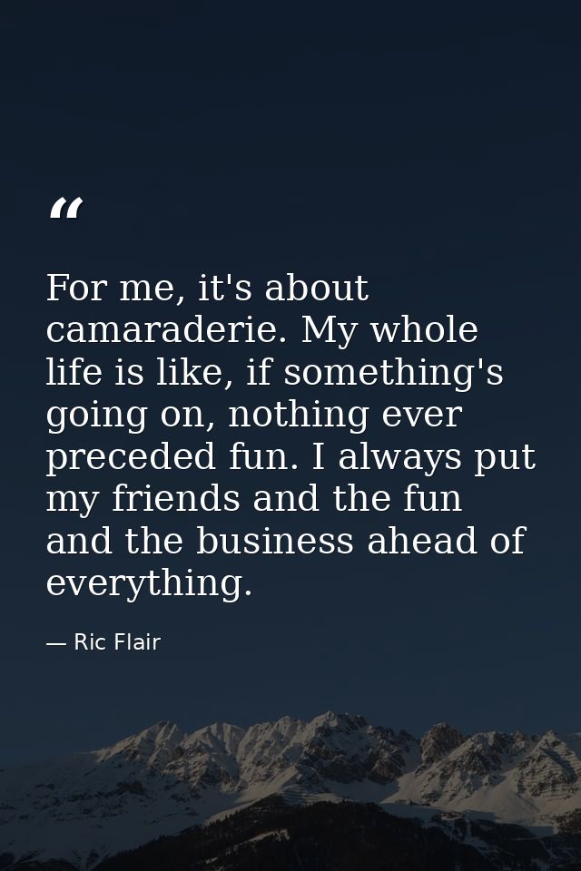 For me, it's about camaraderie. My whole life is like, if something's going on, nothing ever preceded fun. I always put  — Ric Flair