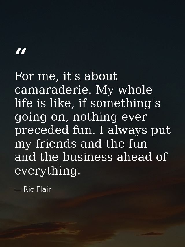 For me, it's about camaraderie. My whole life is like, if something's going on, nothing ever preceded fun. I always put  — Ric Flair