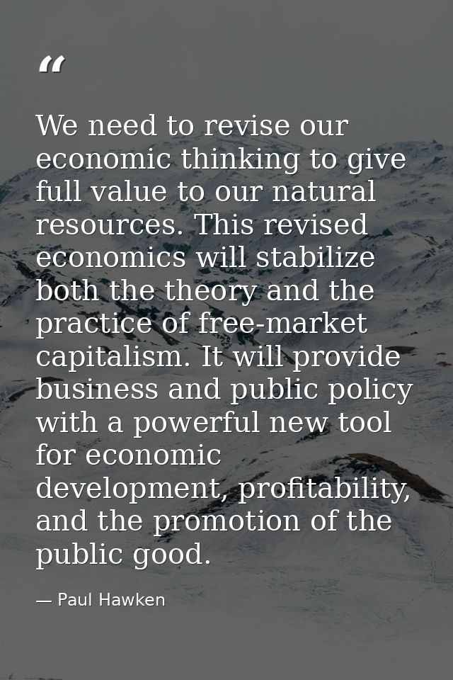 We need to revise our economic thinking to give full value to our natural resources. This revised economics will stabili — Paul Hawken