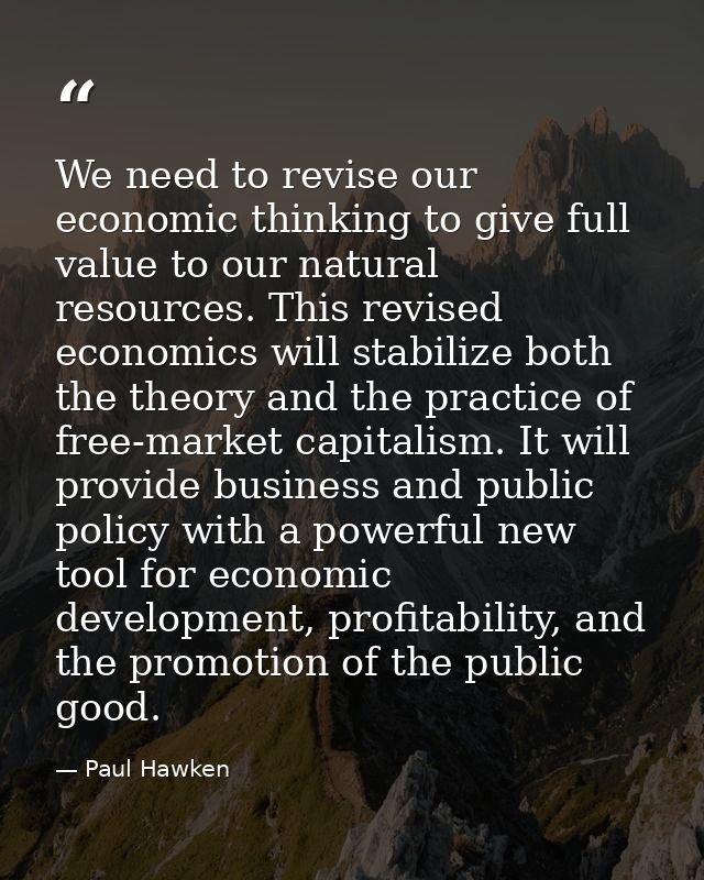 We need to revise our economic thinking to give full value to our natural resources. This revised economics will stabili — Paul Hawken