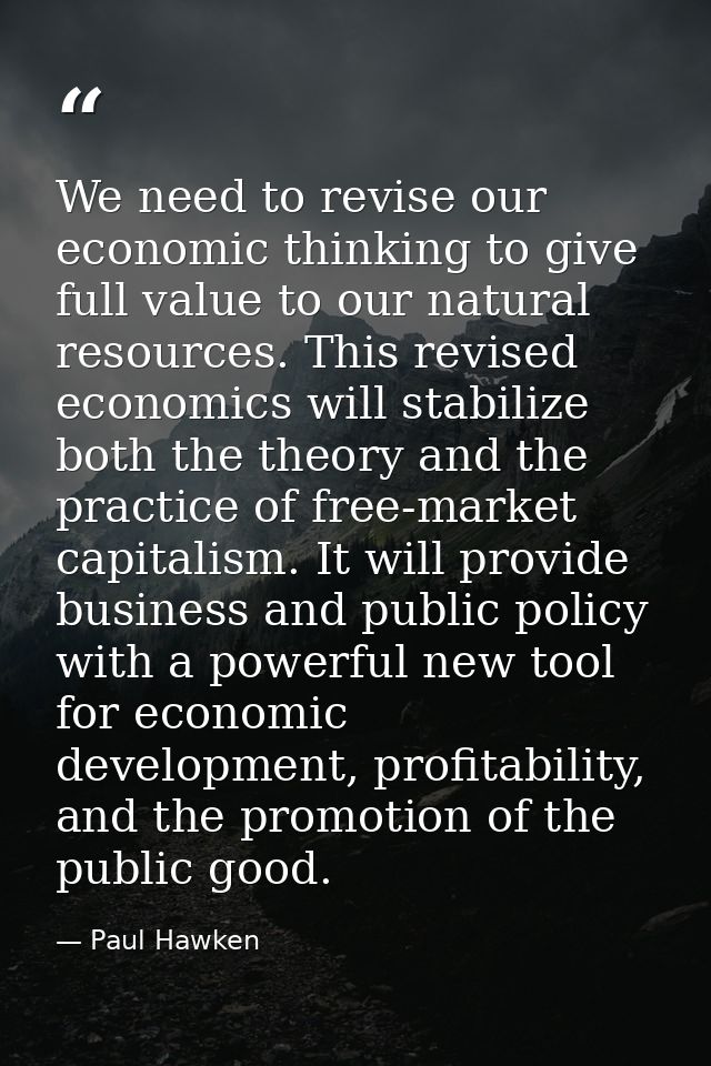 We need to revise our economic thinking to give full value to our natural resources. This revised economics will stabili — Paul Hawken