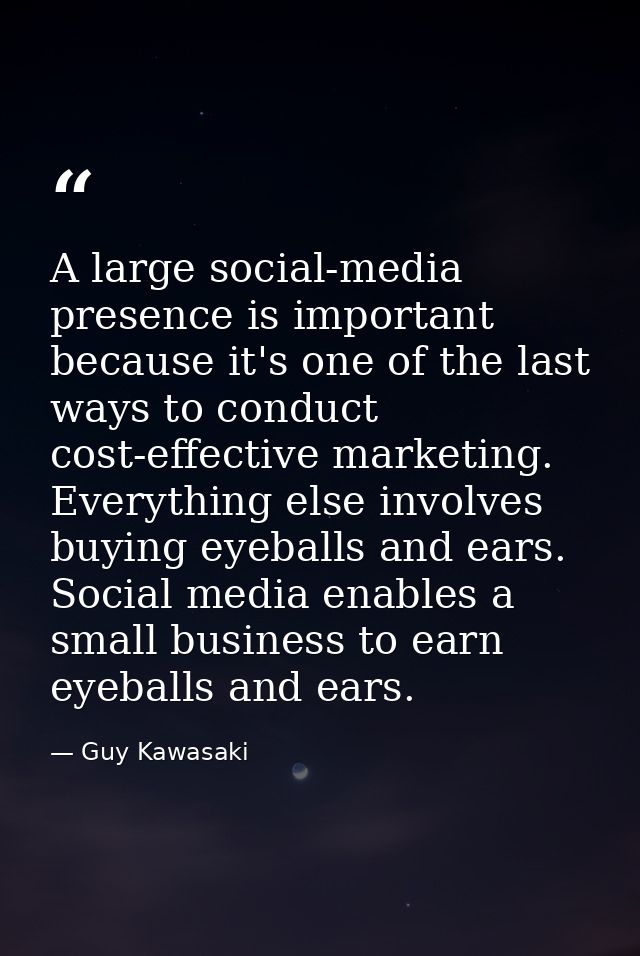 A large social-media presence is important because it's one of the last ways to conduct cost-effective marketing. Everyt — Guy Kawasaki