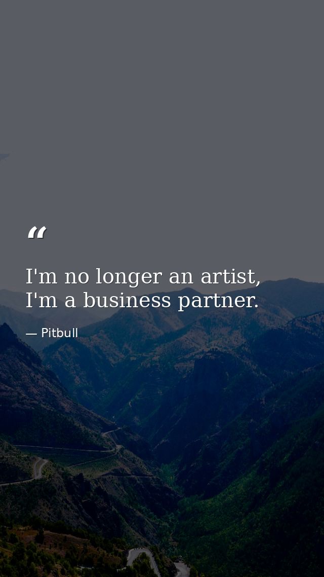 I'm no longer an artist, I'm a business partner. — Pitbull