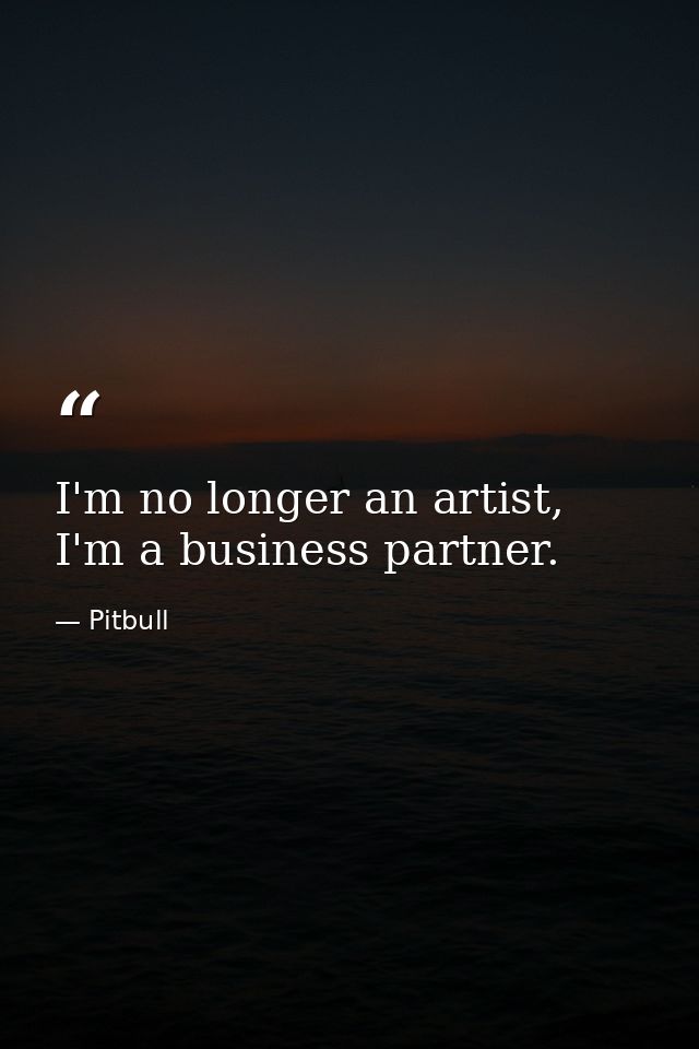 I'm no longer an artist, I'm a business partner. — Pitbull