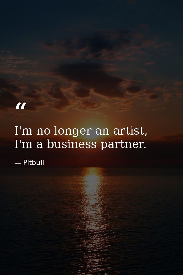 I'm no longer an artist, I'm a business partner. — Pitbull