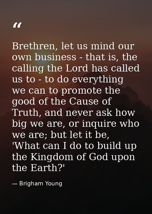 Brethren, let us mind our own business - that is, the calling the Lord has called us to - to do everything we can to pro — Brigham Young