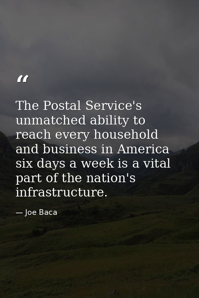 The Postal Service's unmatched ability to reach every household and business in America six days a week is a vital part  — Joe Baca