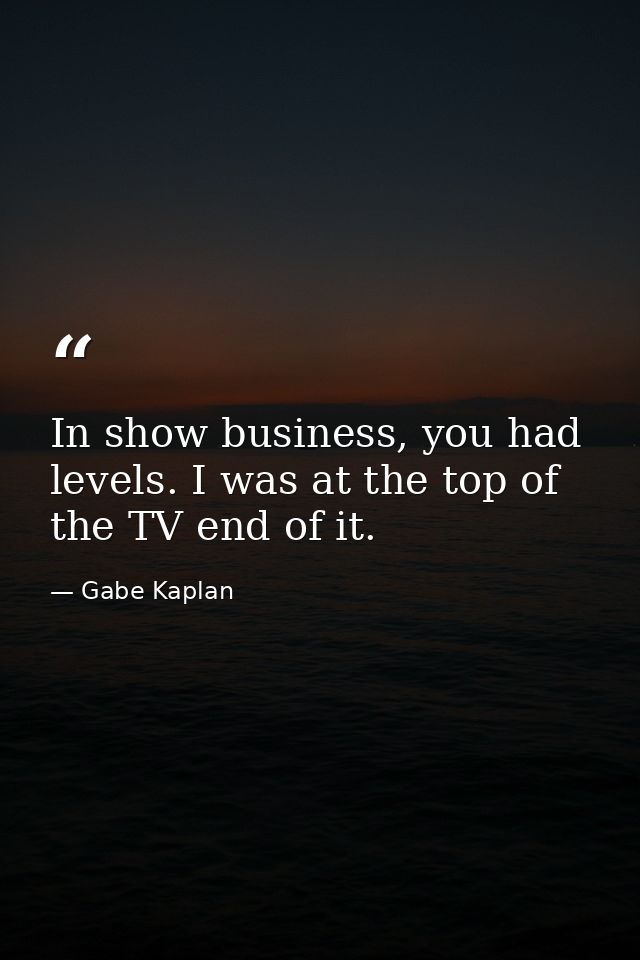 In show business, you had levels. I was at the top of the TV end of it. — Gabe Kaplan