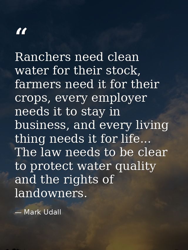 Ranchers need clean water for their stock, farmers need it for their crops, every employer needs it to stay in business, — Mark Udall