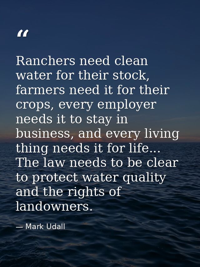 Ranchers need clean water for their stock, farmers need it for their crops, every employer needs it to stay in business, — Mark Udall