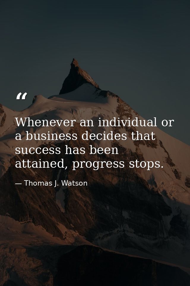 Whenever an individual or a business decides that success has been attained, progress stops. — Thomas J. Watson