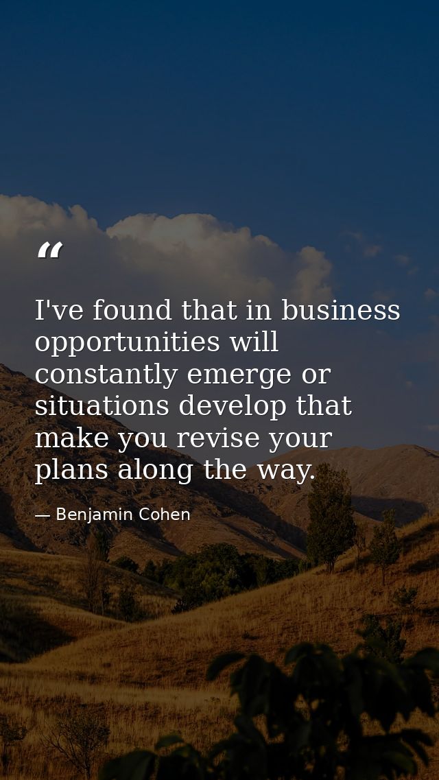 I've found that in business opportunities will constantly emerge or situations develop that make you revise your plans a — Benjamin Cohen