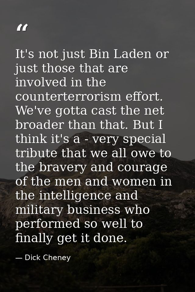 It's not just Bin Laden or just those that are involved in the counterterrorism effort. We've gotta cast the net broader — Dick Cheney