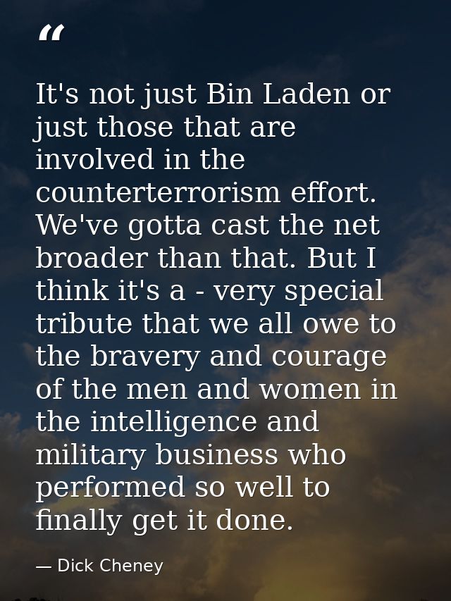 It's not just Bin Laden or just those that are involved in the counterterrorism effort. We've gotta cast the net broader — Dick Cheney