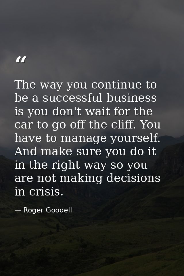 The way you continue to be a successful business is you don't wait for the car to go off the cliff. You have to manage y — Roger Goodell