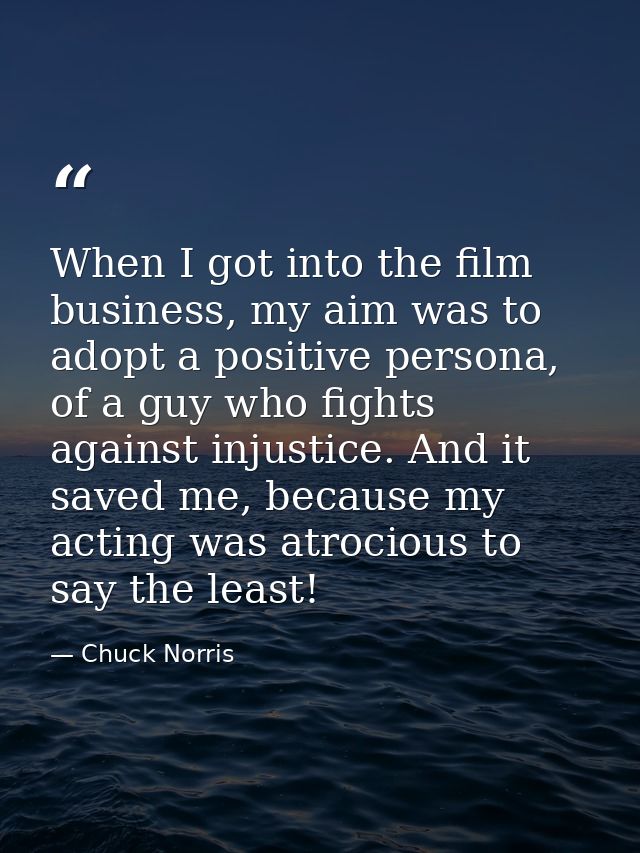 When I got into the film business, my aim was to adopt a positive persona, of a guy who fights against injustice. And it — Chuck Norris