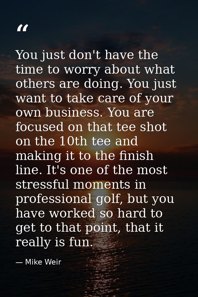 You just don't have the time to worry about what others are doing. You just want to take care of your own business. You  — Mike Weir